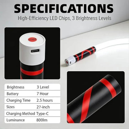 Bendable LED Flashlight Stick – 27' Flexible Rechargeable Waterproof LED Work Light, High Lumen Hands-Free Inspection Light for Car Repair, Under Hood, Garage, Mechanic, DIY, Party, Camping & Emergency Roadside
