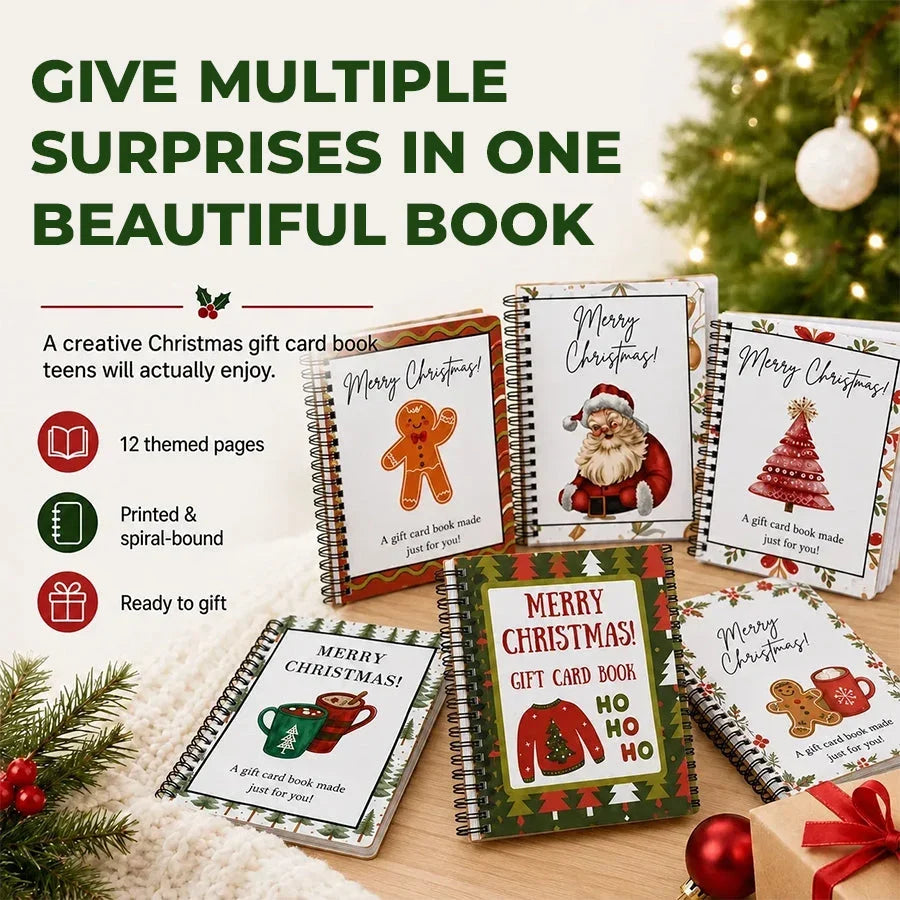 🔥 Christmas Gift Card Book – 12 Gift Card Pages & Personal Message Holder