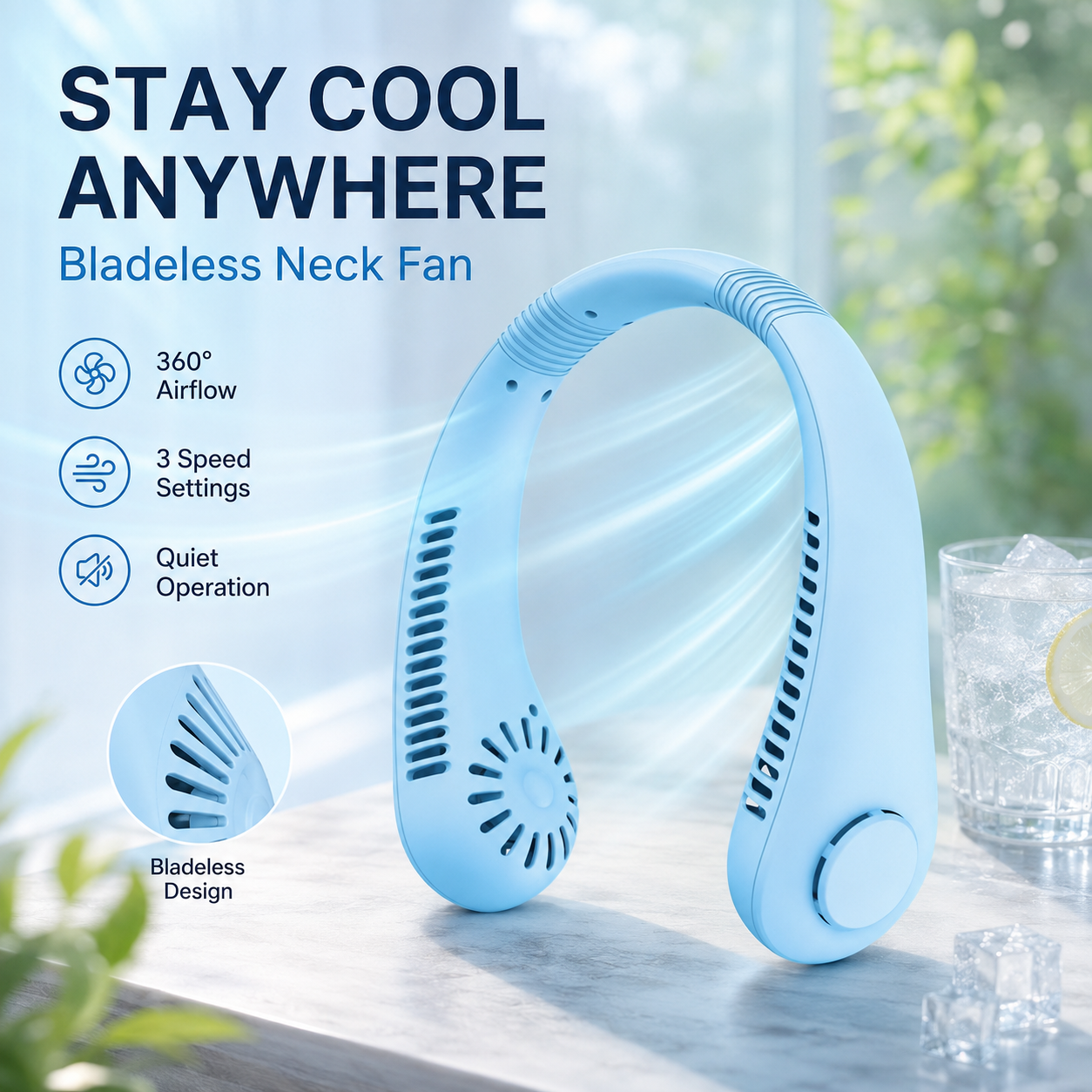 ❄️ Bladeless Neck Fan – Hands-Free Turbo Cooling with LED Display