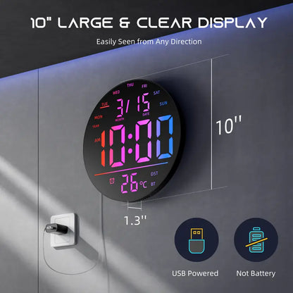 🌈 10' RGB Smart Wall Clock – Futuristic LED Digital Clock with Music Sync & Ambient Lights