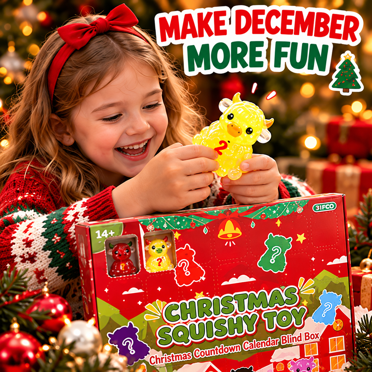 🐮 31-Day Highland Cow Christmas Countdown Calendar – Slow-Rise Squishy Toys