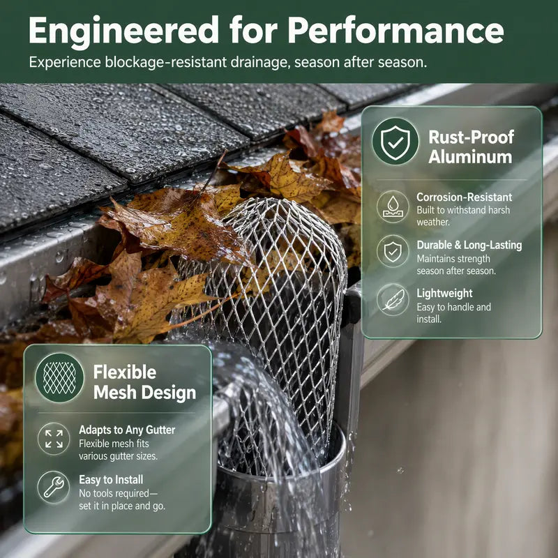 🍂 Expandable Metal Gutter Guard – Flexible Anti-Clog Downspout Leaf & Debris Strainer
