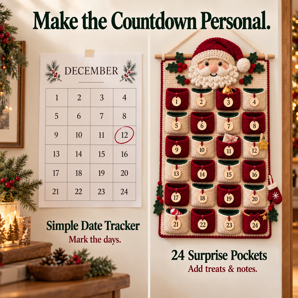 🧶 DIY Crochet Christmas Advent Calendar Kit | 24-Pocket Countdown