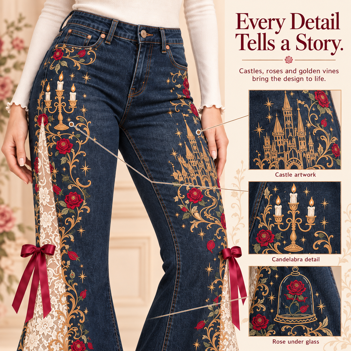 💖Fairytale-Inspired Statement Flare Jeans