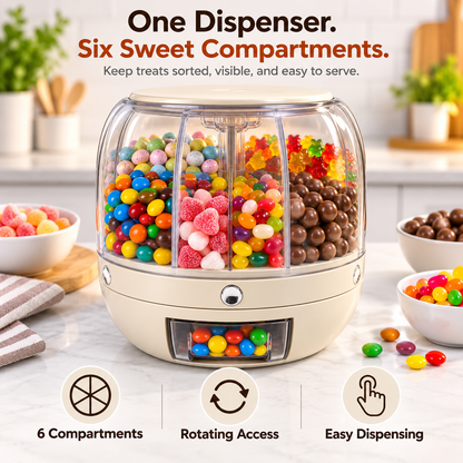 🌾 6-Compartment Rotating Dry Food Dispenser – Pantry Organizer for Rice, Beans, Grains & Treats