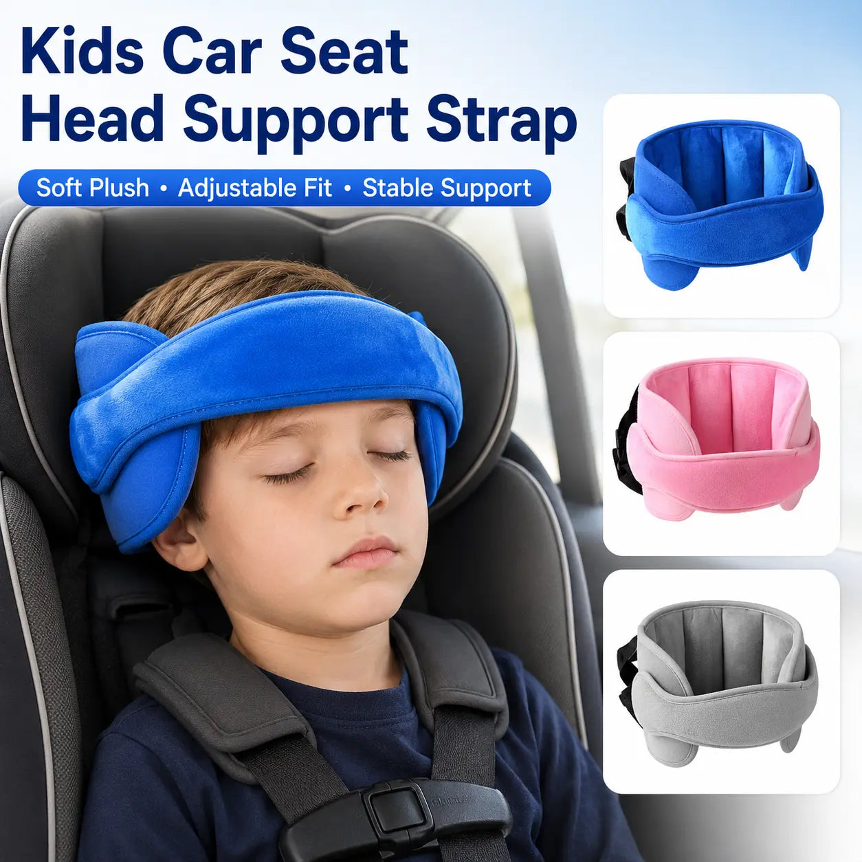 Kids Car Head Support Strap with Soft Side Cushions