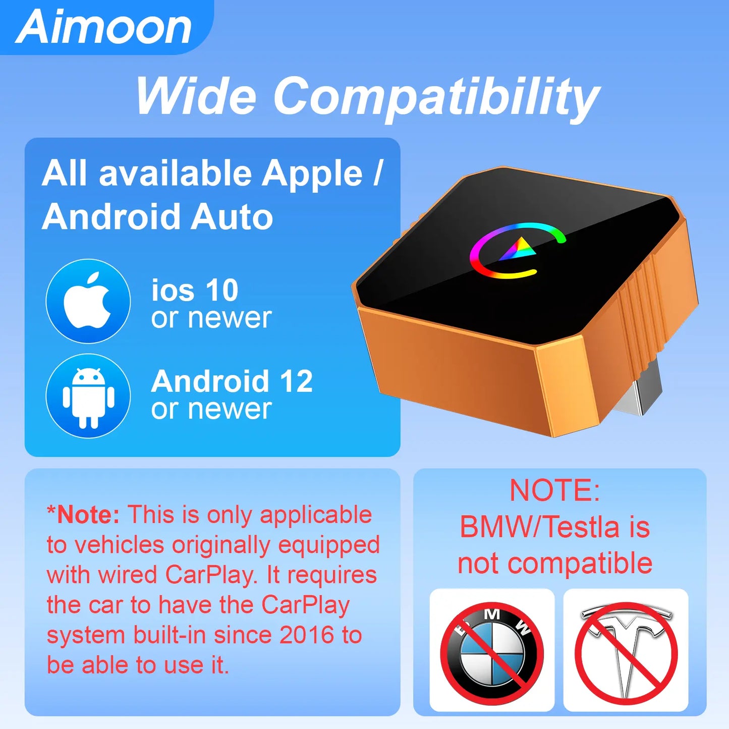 2 in 1 Wireless CarPlay Adapter, Plug & Play, Fast Auto Connection, Compatible with Factory CarPlay Cars 2016+