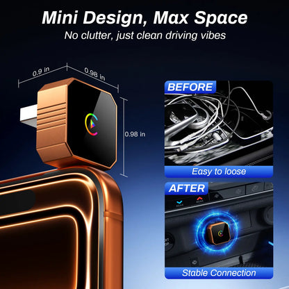 2 in 1 Wireless CarPlay Adapter, Plug & Play, Fast Auto Connection, Compatible with Factory CarPlay Cars 2016+