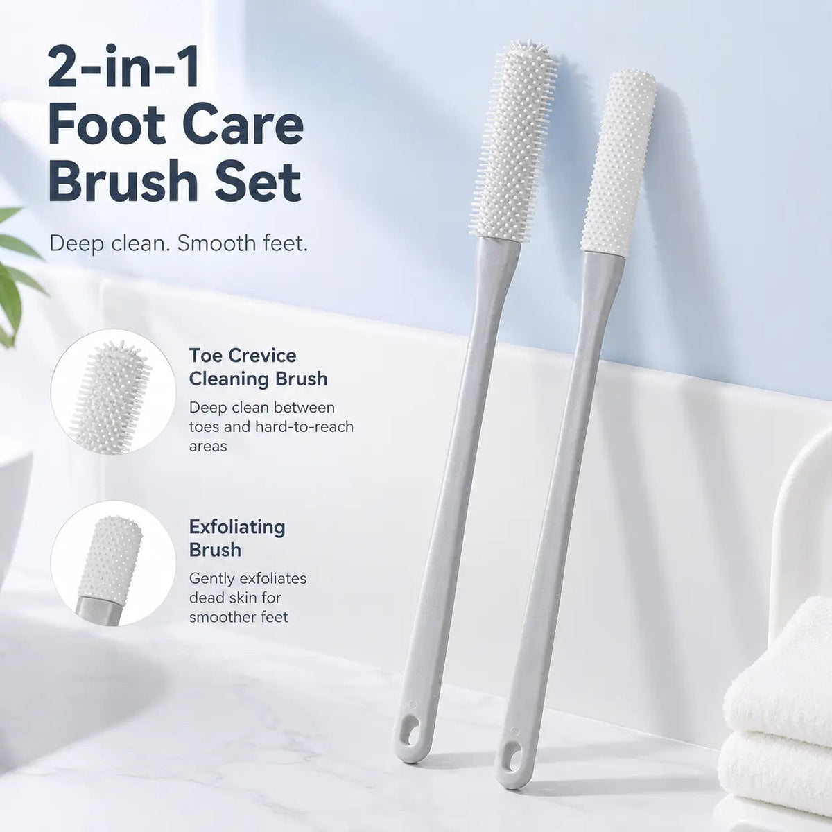 🦶🚿 Long-Handle Silicone Foot Cleaning Brush Set ✨ Easy-Reach Toe & Heel Care | 2 PCS