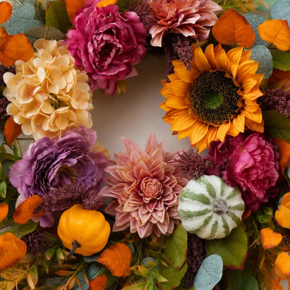 24'' Round Rustic Fall Thanksgiving Wreath for the Front Door