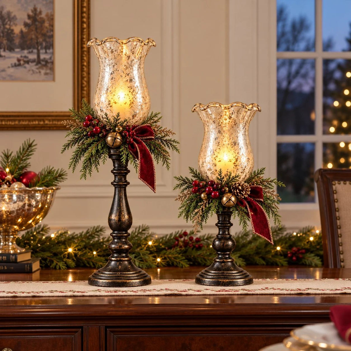 🕯️ Vintage Mercury Glass Christmas Candle Lamp – Flickering LED Holiday Decor