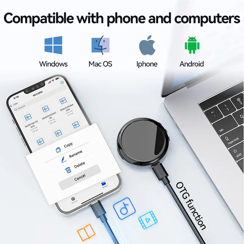 🎙️ Smart Magnetic Voice Recorder – One-Touch Recording with Noise Reduction & OTG Transfer