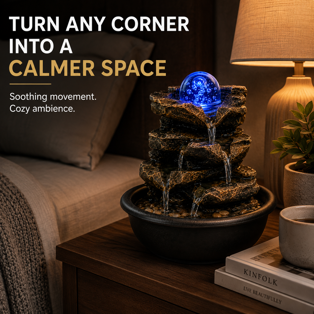 💧Tabletop Water Fountain-Flowing Water & Mesmerizing Ambience in Your Space