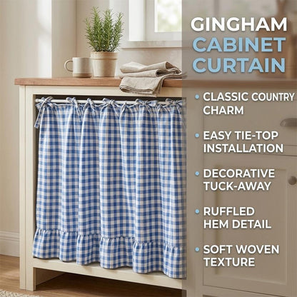 ✨2026 Farmhouse-Style Stove Curtain, Gingham Grid Ruffle-Edge Tier Curtains