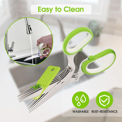 5-Blade Herb Scissors with Safety Cover & Cleaning Comb