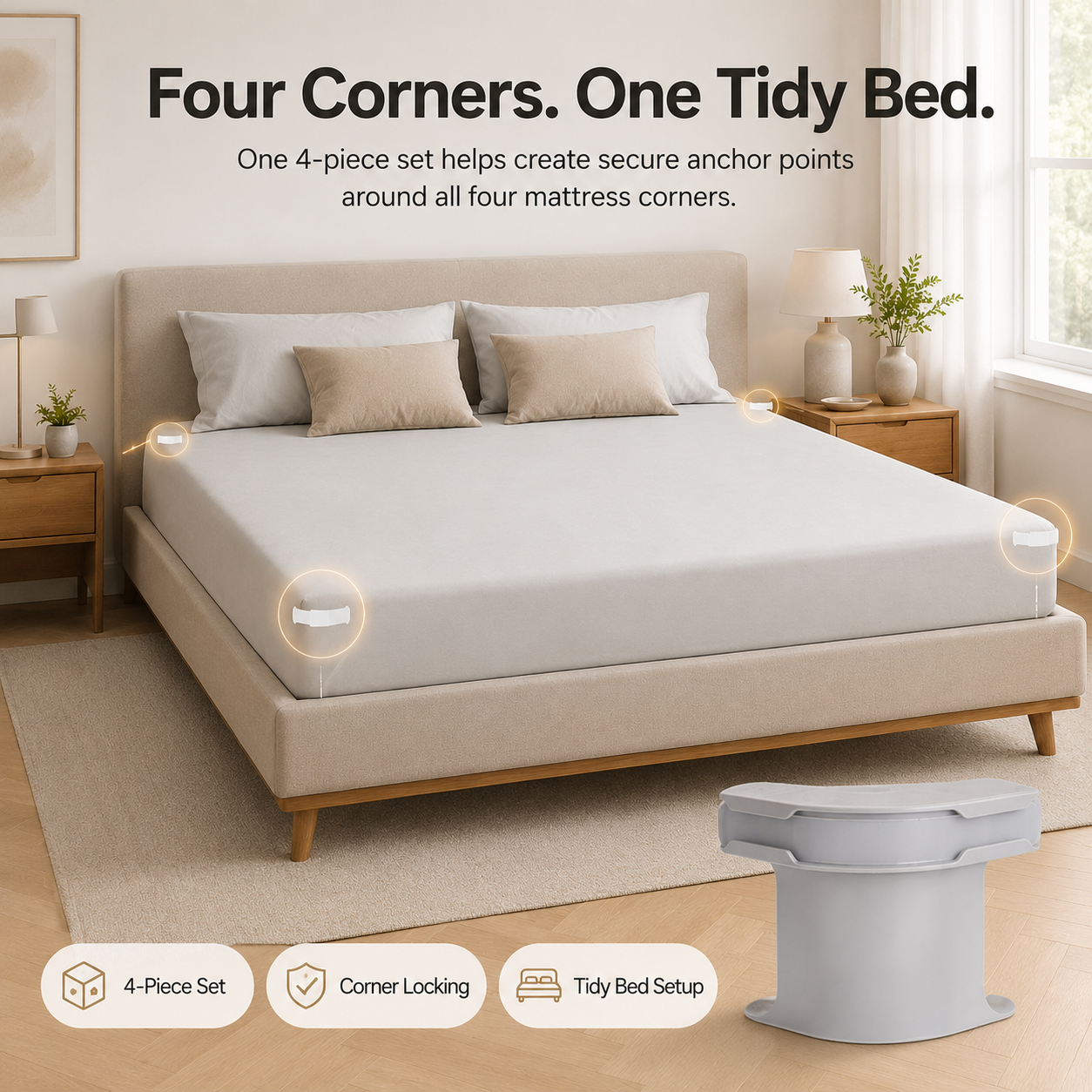 🛏️Bed Sheet Corner Fastener | 4-Piece Set for Smoother, Tidier Beds