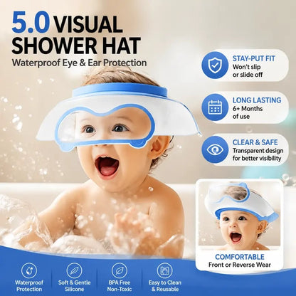 ✨ 2026 Upgrade Transparent Baby Shower Cap | Adjustable Eye & Ear Protection Bath Visor