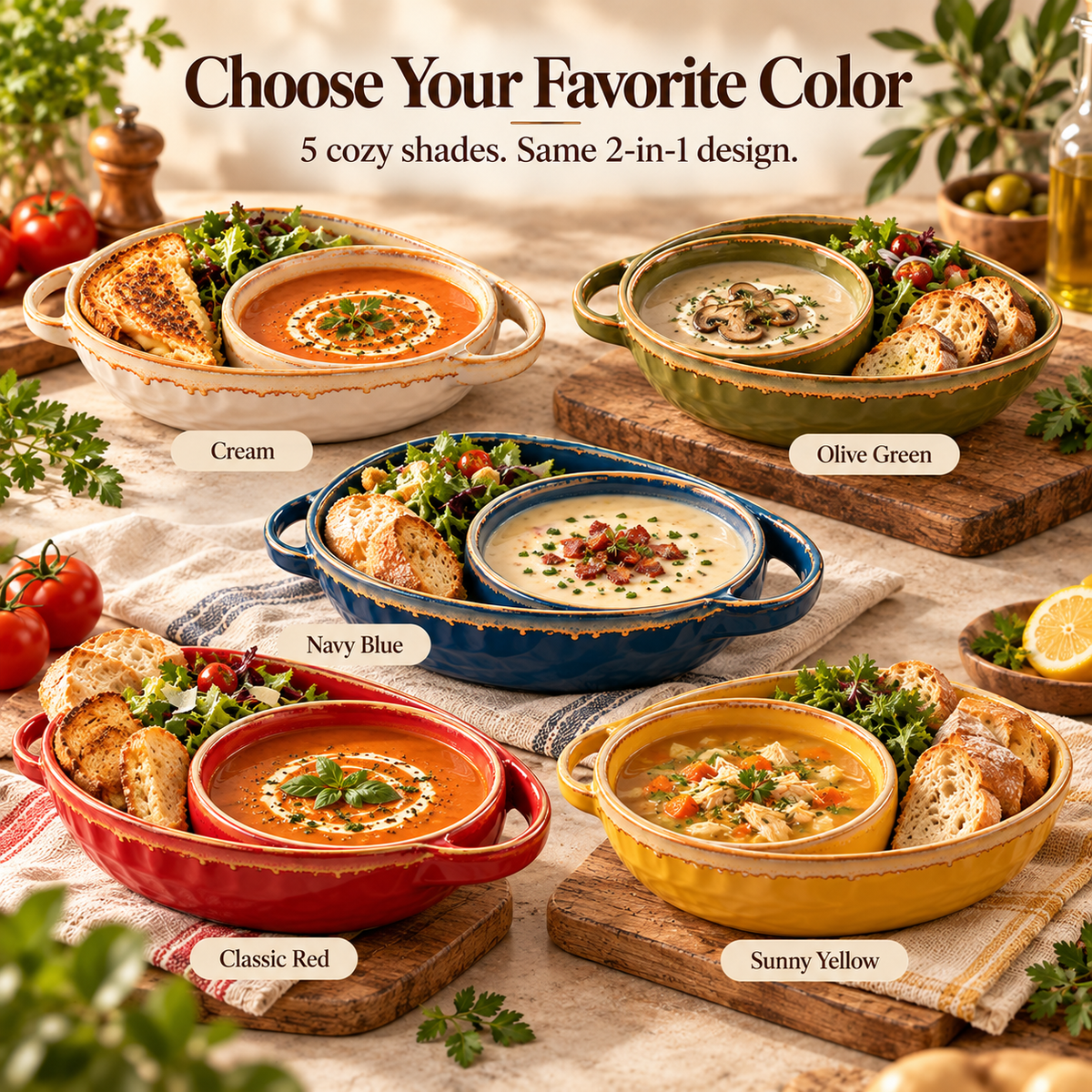 ✨ 2-in-1 Soup & Side Bowl – Cozy Meal Serving Set with Handle🥣