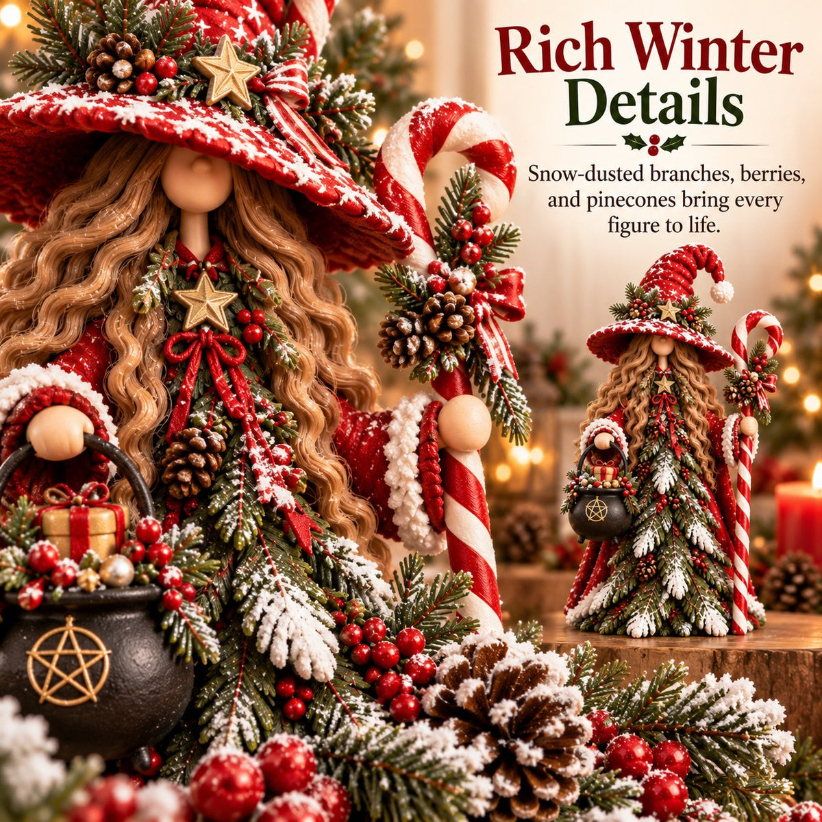 Christmas decorative figure in the shape of a Christmas tree – Santa Claus, snowman & Christmas witch with festive details