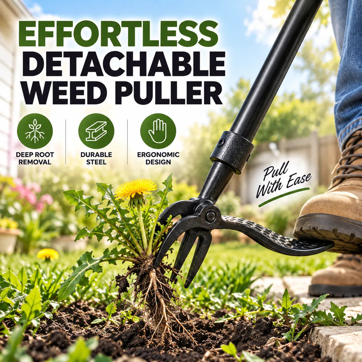 🌱 Root-Grip Garden Weed Puller – Easy Stainless Steel Weeding Tool