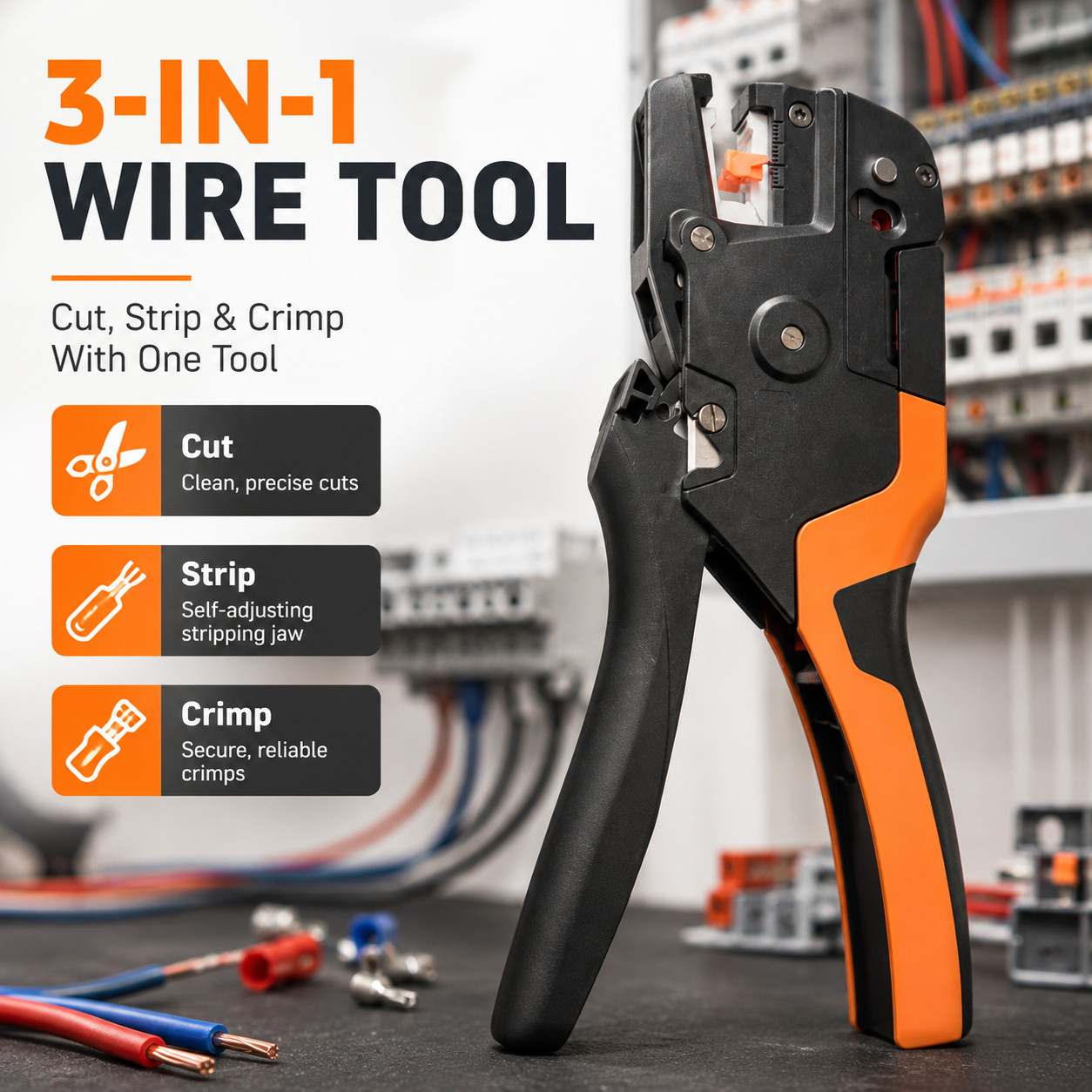 🔧 3-in-1 Automatic Wire Stripper, Cutter & Crimper – Self-Adjusting Wire Prep Tool
