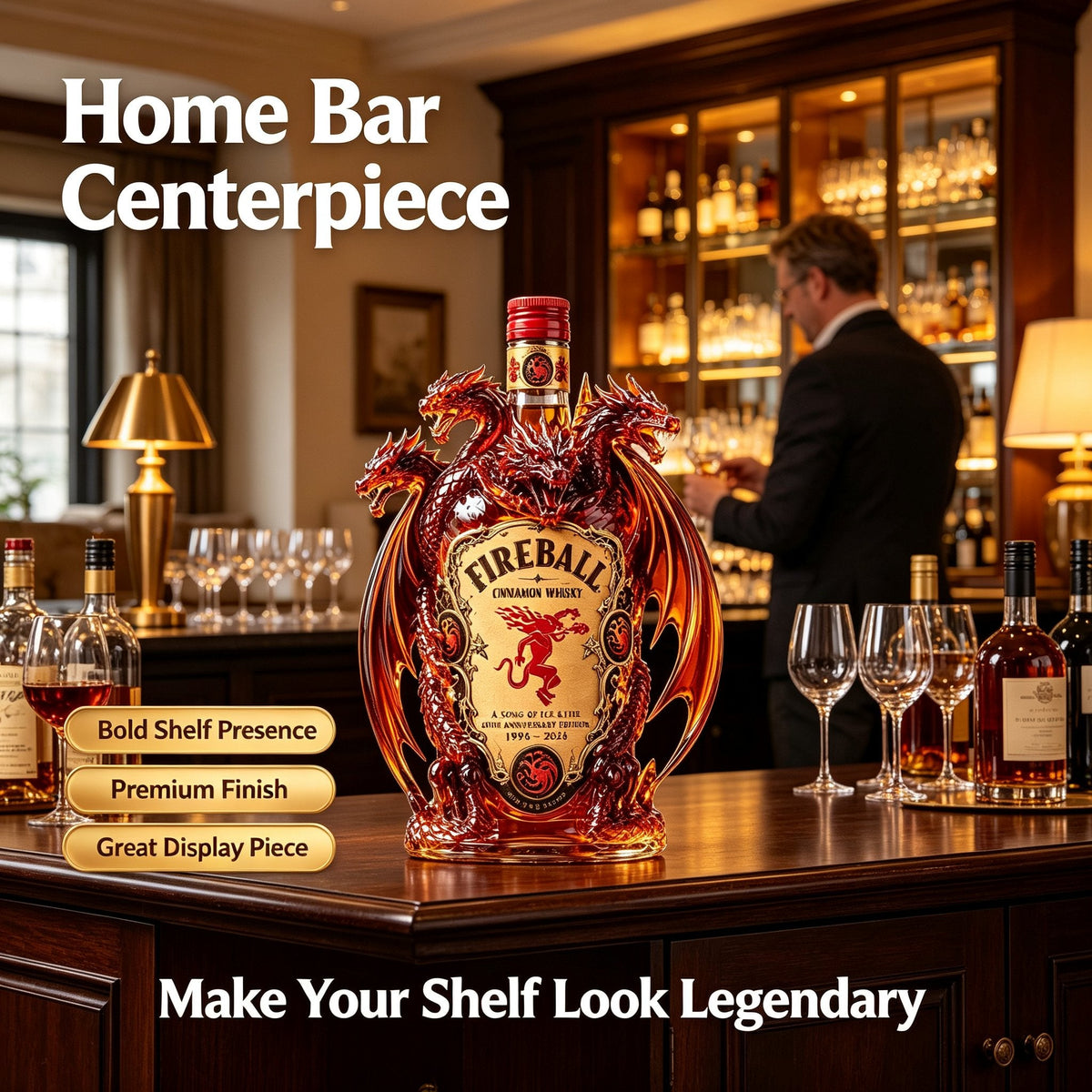 🐉 Dragon Sculpted Collector Bottle – Amber Home Bar Display