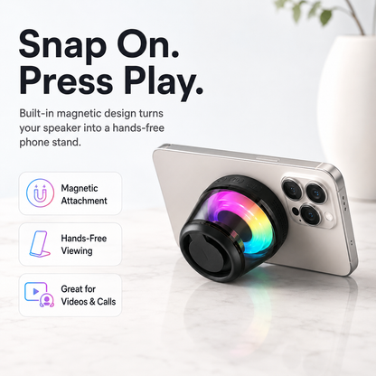 Mini RGB Bluetooth Speaker & Magnetic Phone Stand – Portable 5W 360° Stereo Sound