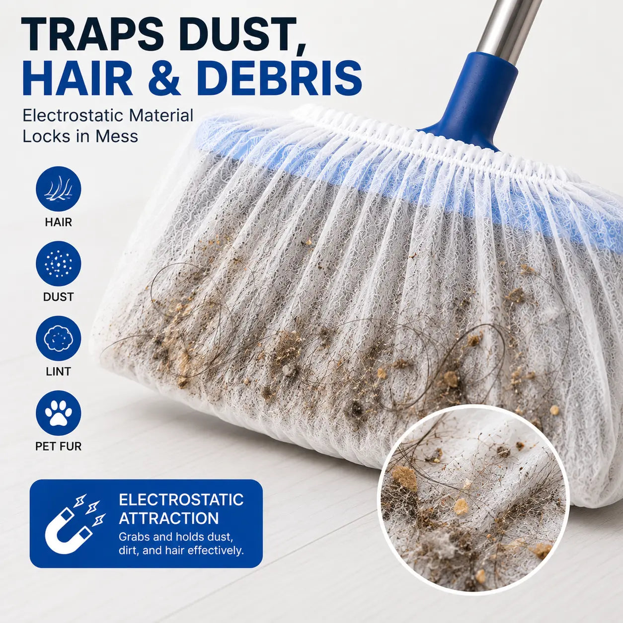 🔥Disposable Broom Dust Covers, Non-Woven Dust Catcher Covers for Most Standard Brooms, Traps Dust, Hair & Debris