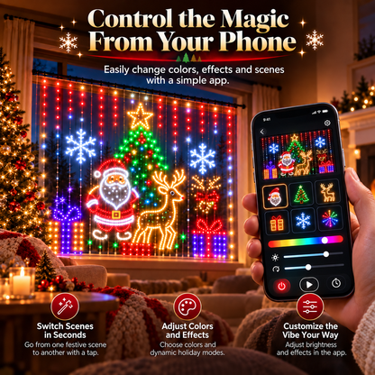 🎅Smart RGB Christmas Curtain Lights – App-Controlled Animated Holiday Window Display