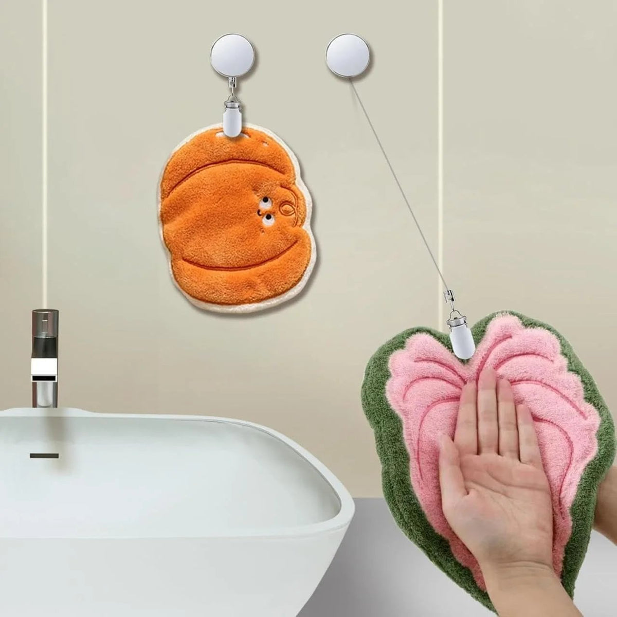 No-Drill Retractable Towel Holder Clips — Self-Adhesive, Space-Saving
