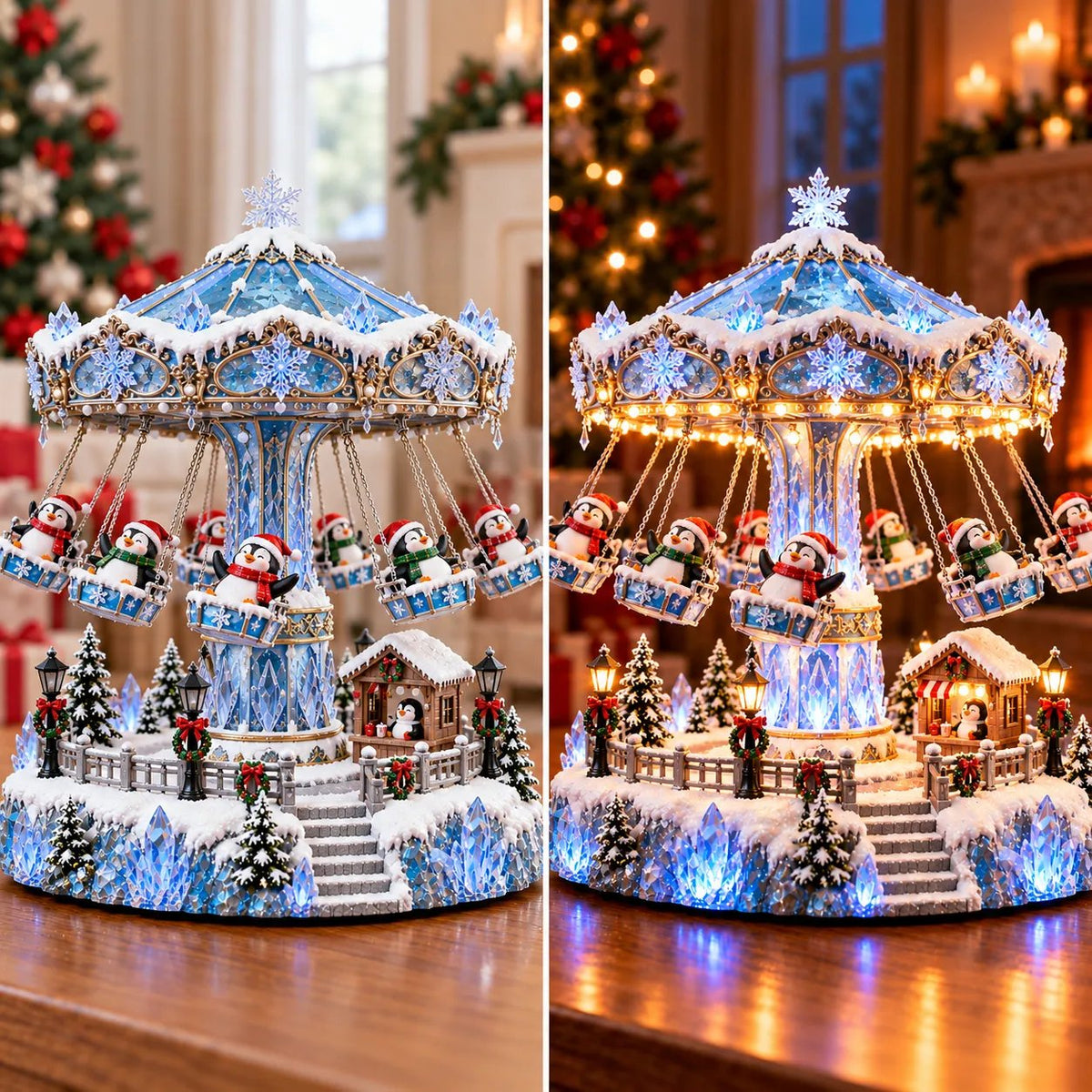 🐧 Penguin Winter Swing Carnival – Rotating Light-Up Christmas Decoration