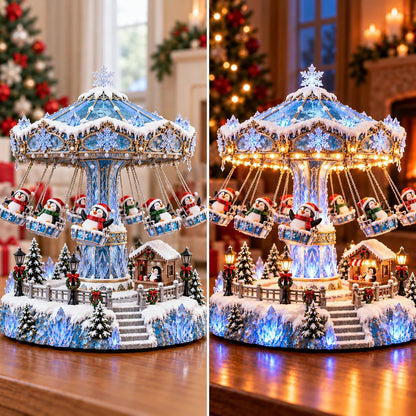 🐧 Rotating Penguin Christmas Swing Carousel – Light-Up Winter Carnival Decoration