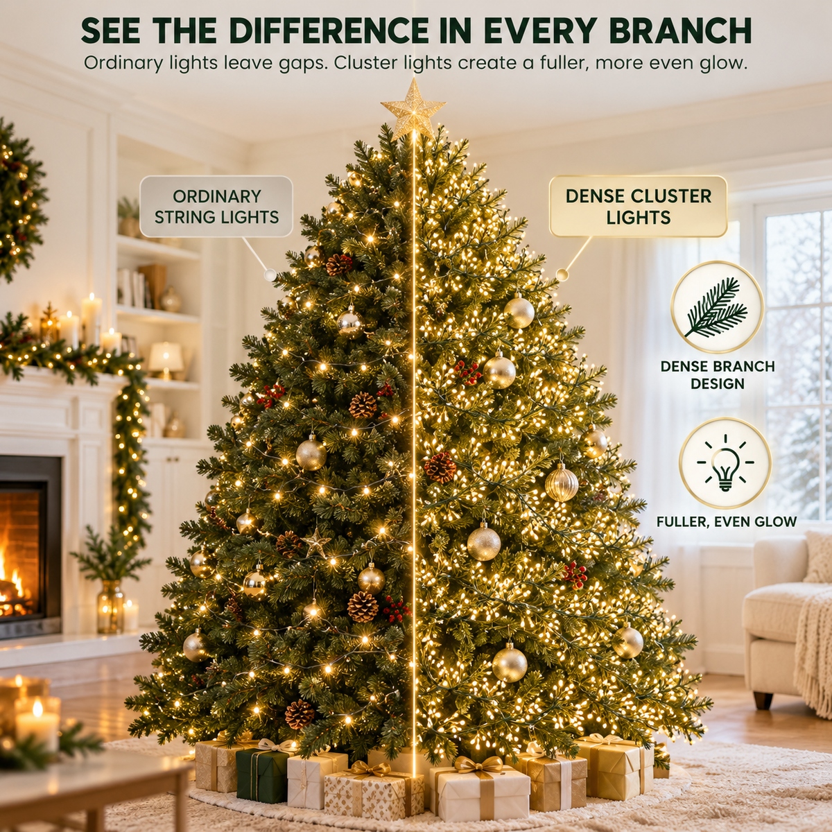✨ Fill Every Branch with Light — USB Cluster Christmas Lights with Remote | 8 Modes, 300–600 LEDs