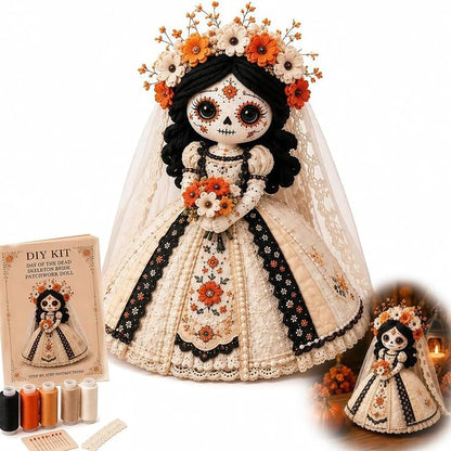 🌼 Day of the Dead-Inspired Skeleton Bride DIY Kit – Handmade Patchwork Doll