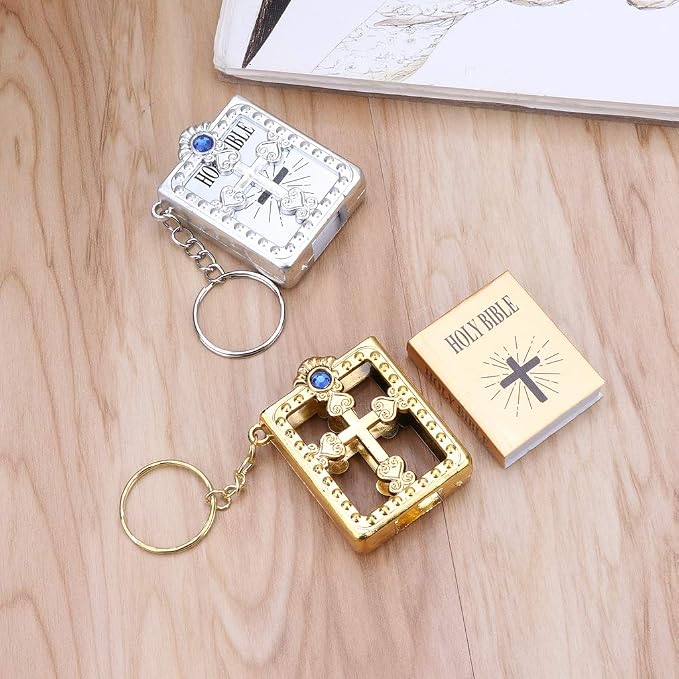 ✝️ Mini Holy Bible Keychain – Tiny Bible Book & Cross Faith Gift