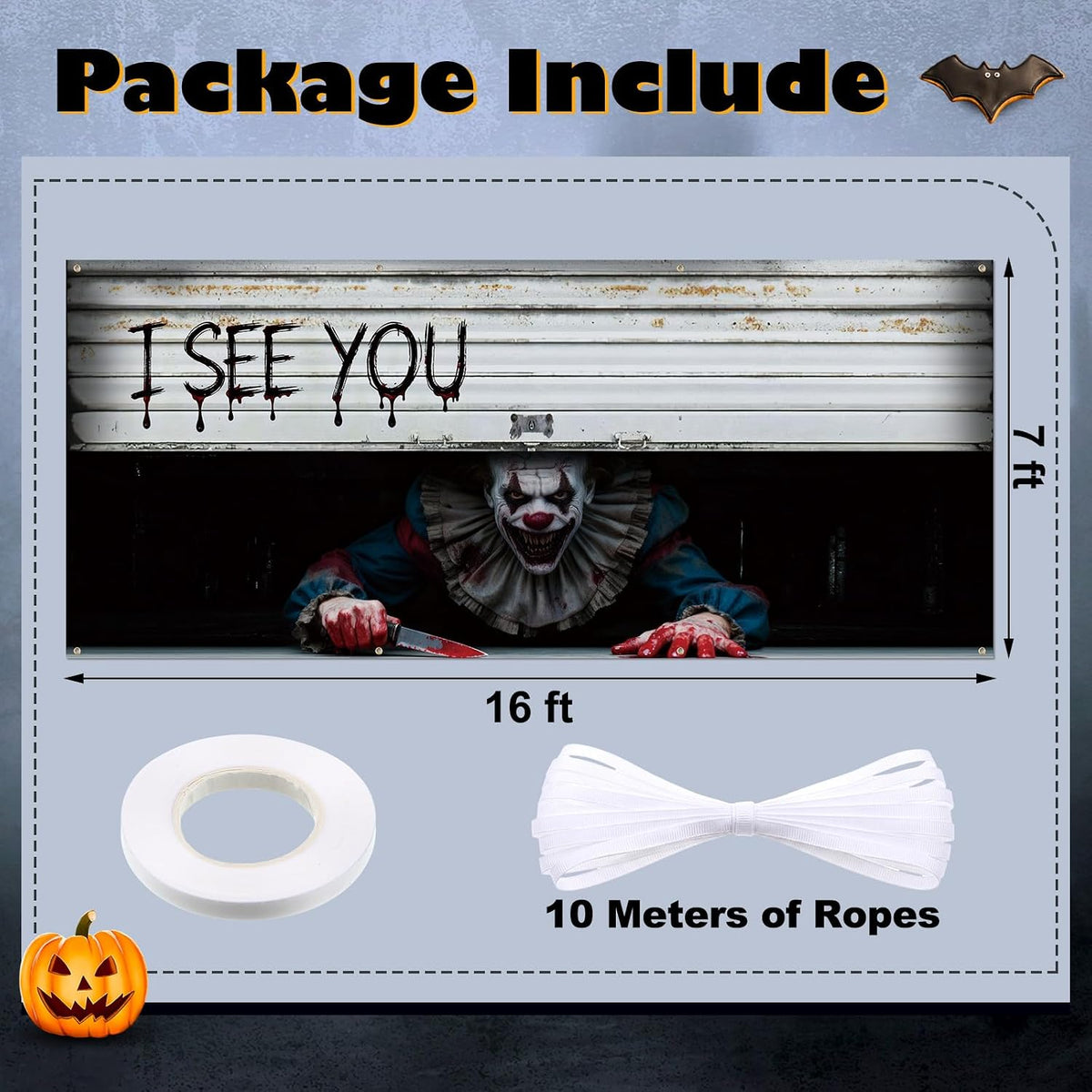 🎃It’s Watching You… 👁️ Giant Creepy Clown Halloween Garage Door Cover