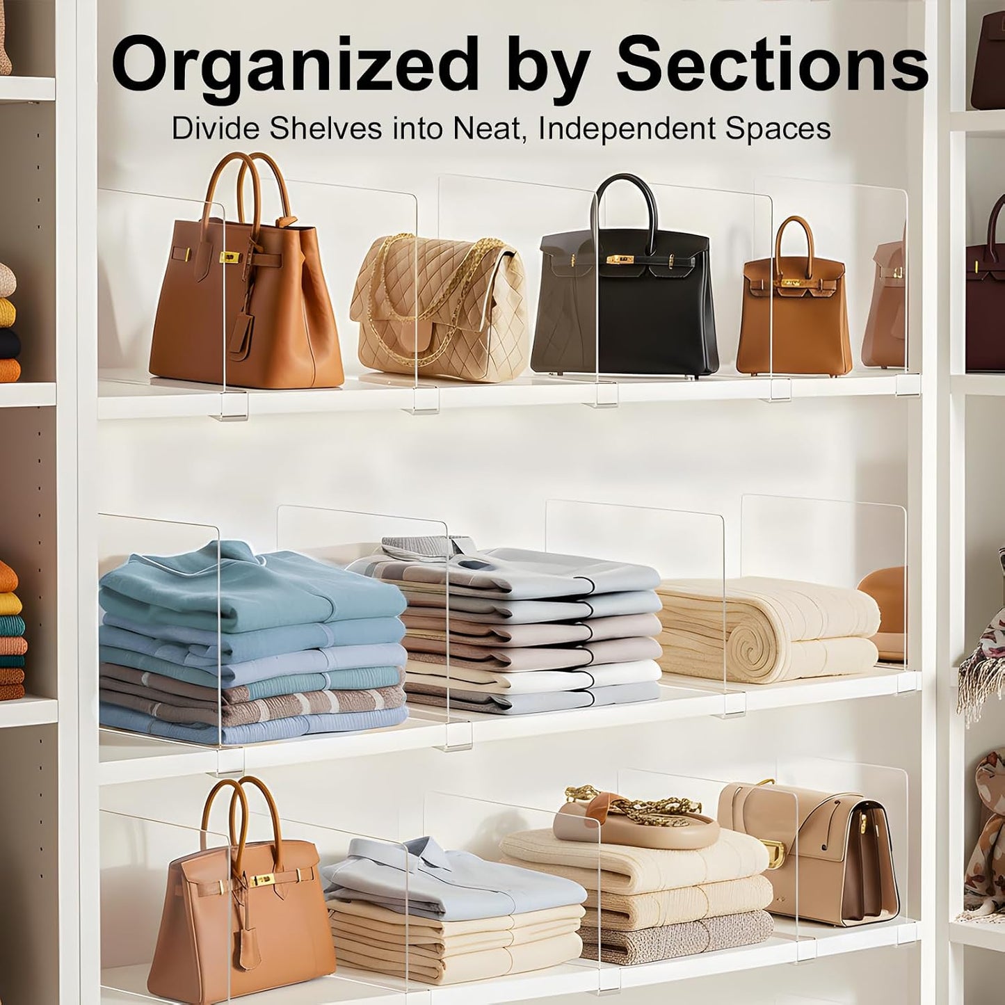 Purse Organizer for Closet Shelf Dividers: Clear Acrylic 12-Pack