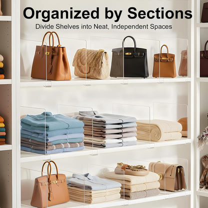 Purse Organizer for Closet Shelf Dividers: Clear Acrylic 12-Pack