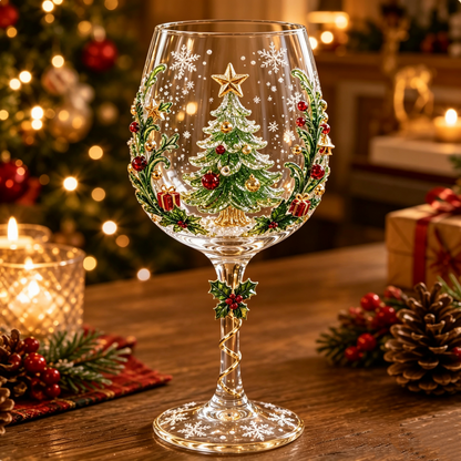 🎄 3D Christmas Wine Glasses – Embossed Holiday Stemware, 6 Festive Designs