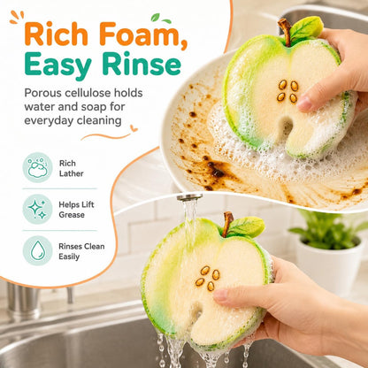 Compressed Cellulose Sponges - 3-Pack Fruit-Shaped Natural Pop-Up Kitchen Sponges🧽