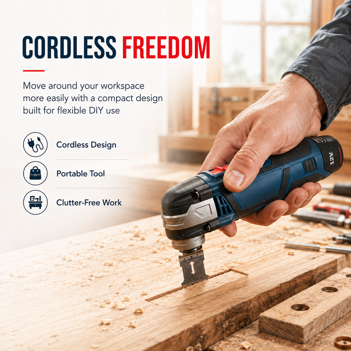 🔧 12V Cordless Precision Cutter – Compact Multi-Function DIY Detail & Plunge Cutting Tool