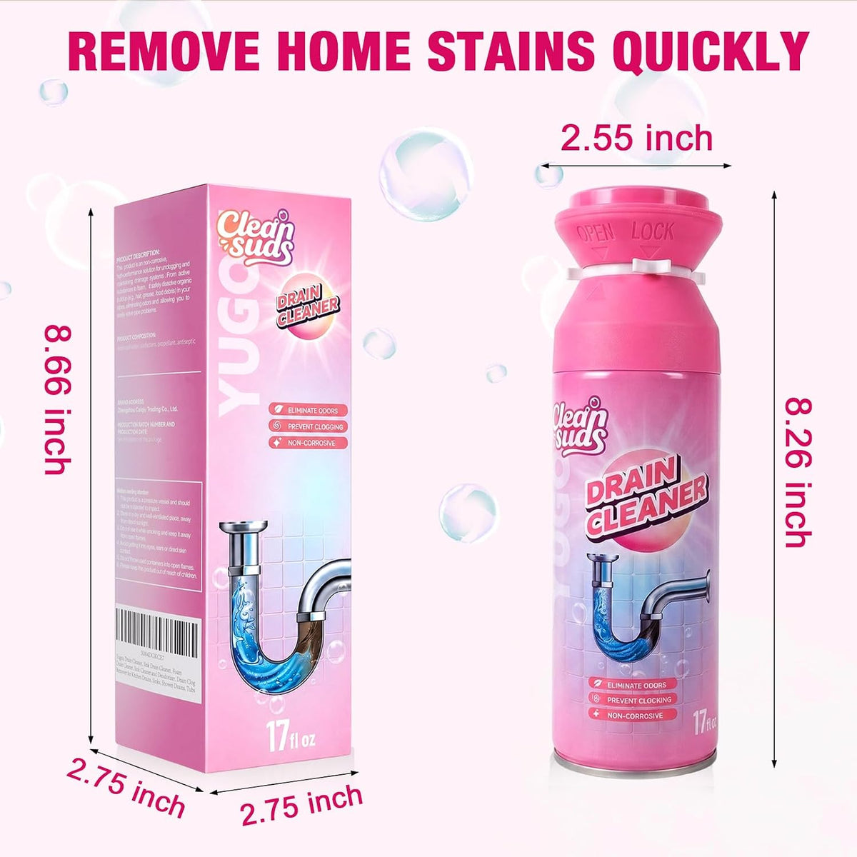 🫧 Foaming Drain Cleaner & Deodorizer – Easy Sink & Drain Care, 2-Pack
