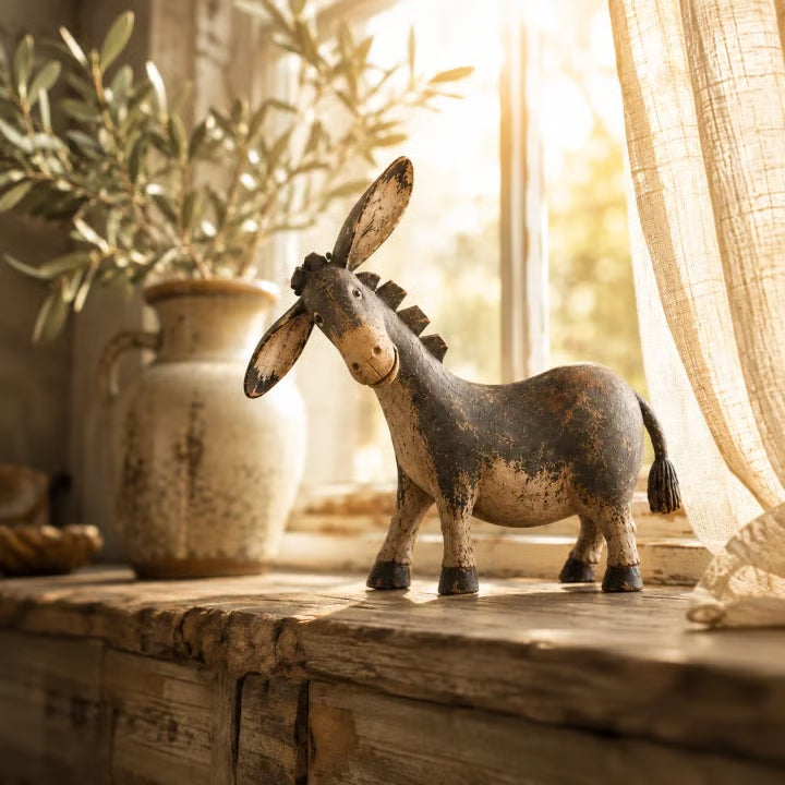 Rustic Donkey Figurine – Whimsical Farmhouse Shelf Decor 🐴