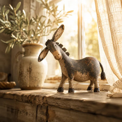 Rustic Donkey Figurine – Whimsical Farmhouse Shelf Decor 🐴