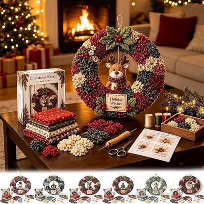 3D Fabric Poke Wreath DIY Kit, Christmas Wreath DIY Kit for Adults，Santa
