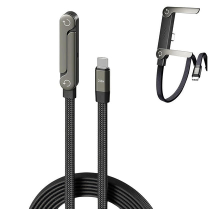 USB-C to USB-C Charging Cable with 240W Power Delivery and Foldable Mobile Phone Stand, 90° Angle Plug, Reinforced Braided Design for Fast Charging and Data Transfer, for iPhone