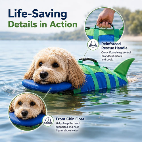 Dog Flotation Swim Vest with Chin Support & Grab Handle