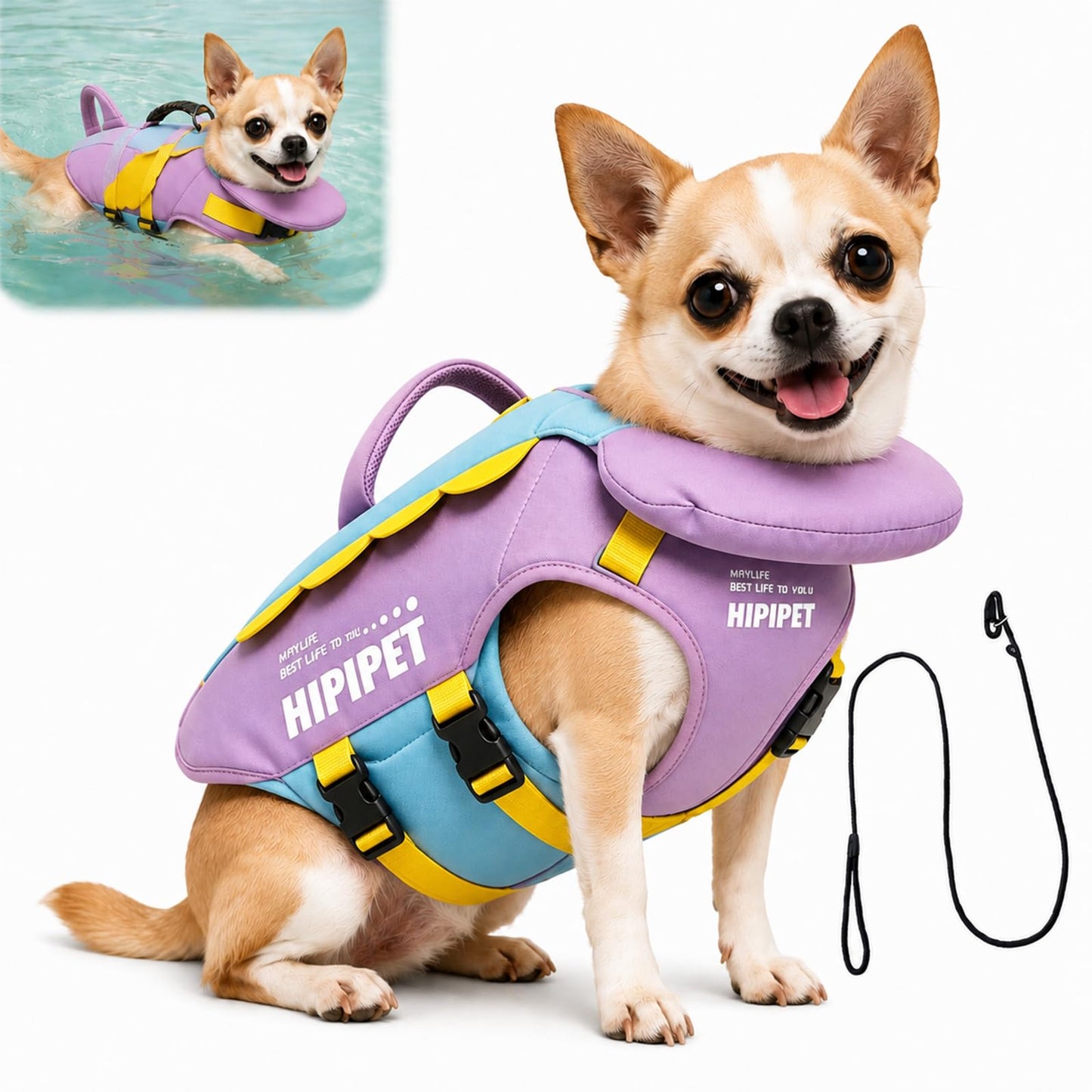 Dog Flotation Swim Vest with Chin Support & Grab Handle