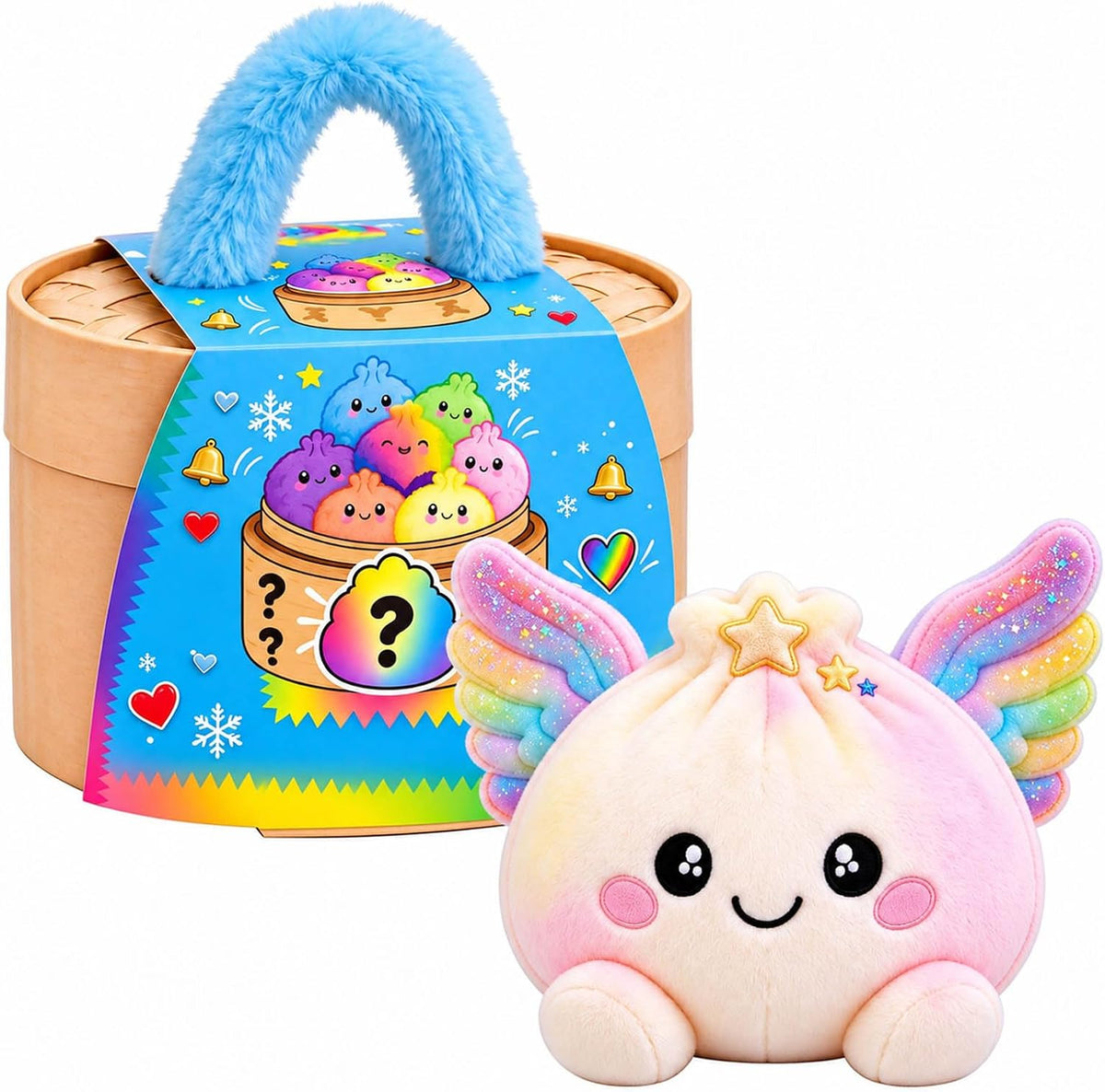 🌈Cute Plush Stuffed Dumpling Squishies, Big Rainbow Squishes with Steamer🎁