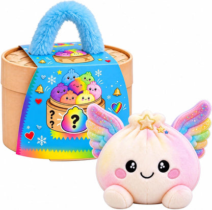 🌈Cute Plush Stuffed Dumpling Squishies, Big Rainbow Squishes with Steamer🎁